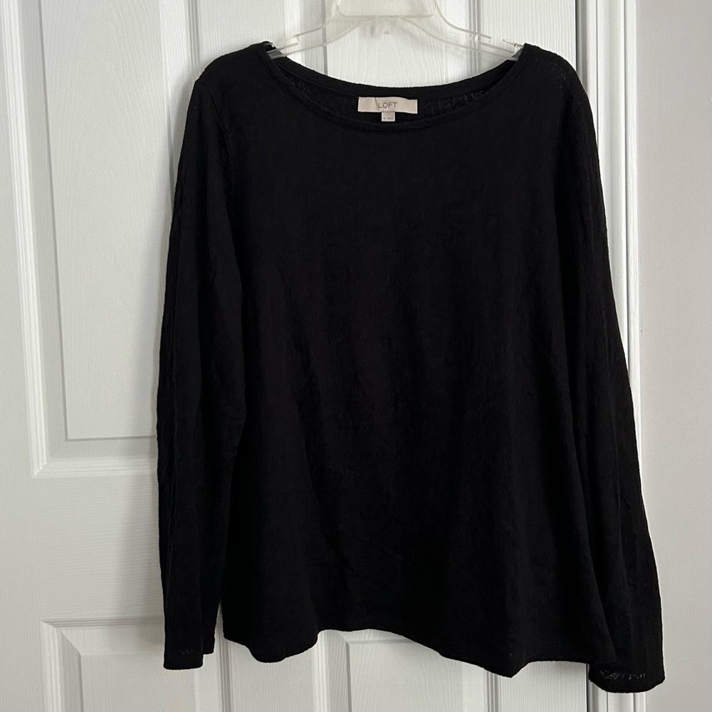Loft Xl L/S lace tee crew neck Cotton/poly/ blend